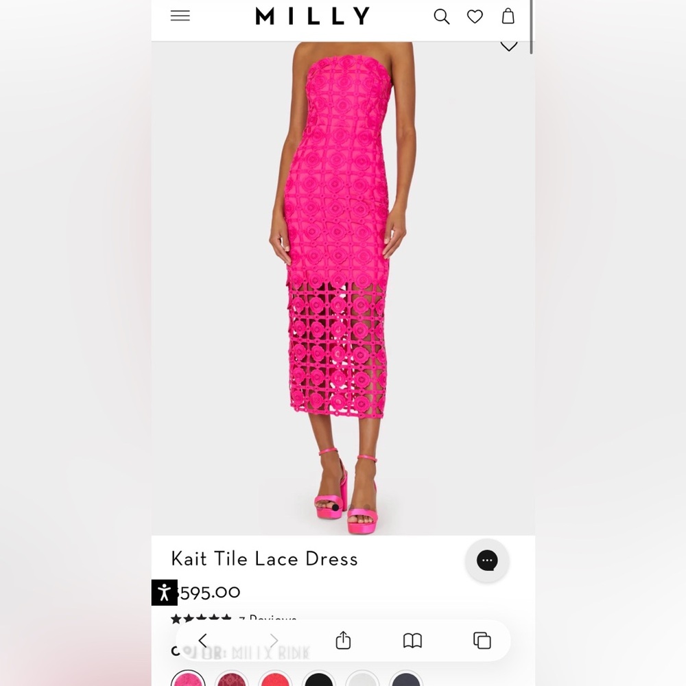 MILLY Vibrant Pink Lace Midi Skirt